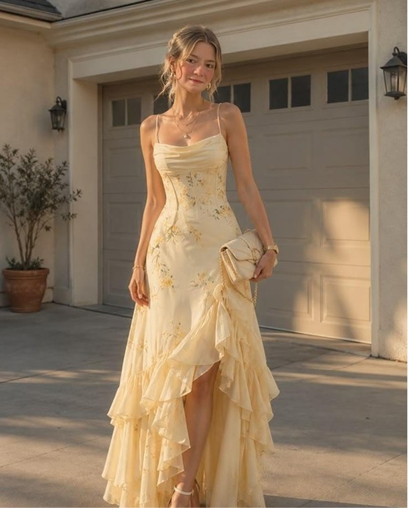 Attire inspiration: pale yellow formal gown