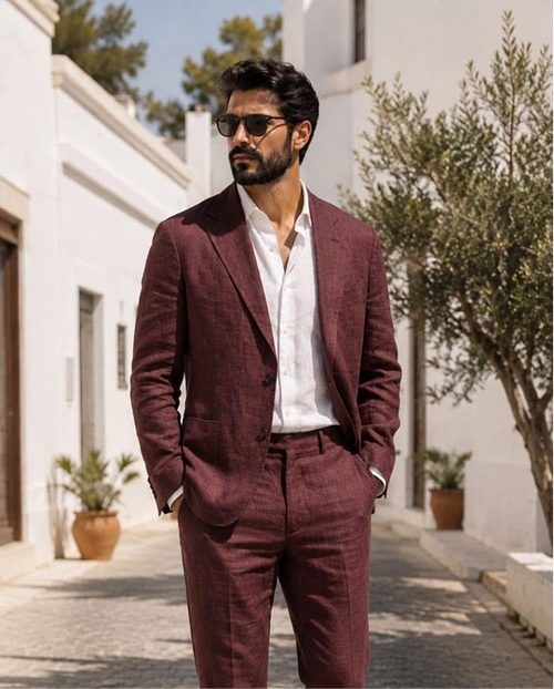 Attire inspiration: burgundy linen suit